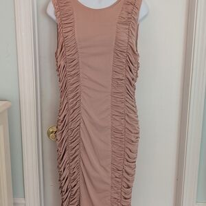 NWOT Venus Tan Ruched Dress L